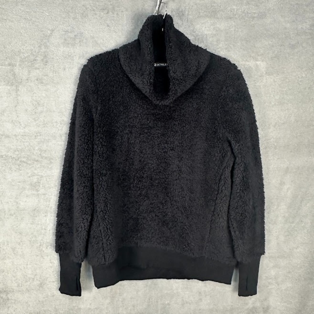 Athleta Nirvana Sherpa Funnel Neck Sweatshirt Womens Medium Black Active Cozy